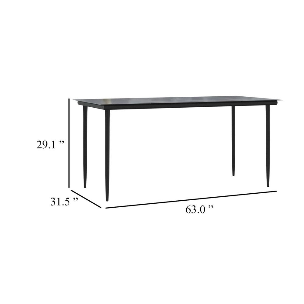 Lizza Outdoor Dining Table, 63 Inch Tempered Glass, Black Steel - BM340524