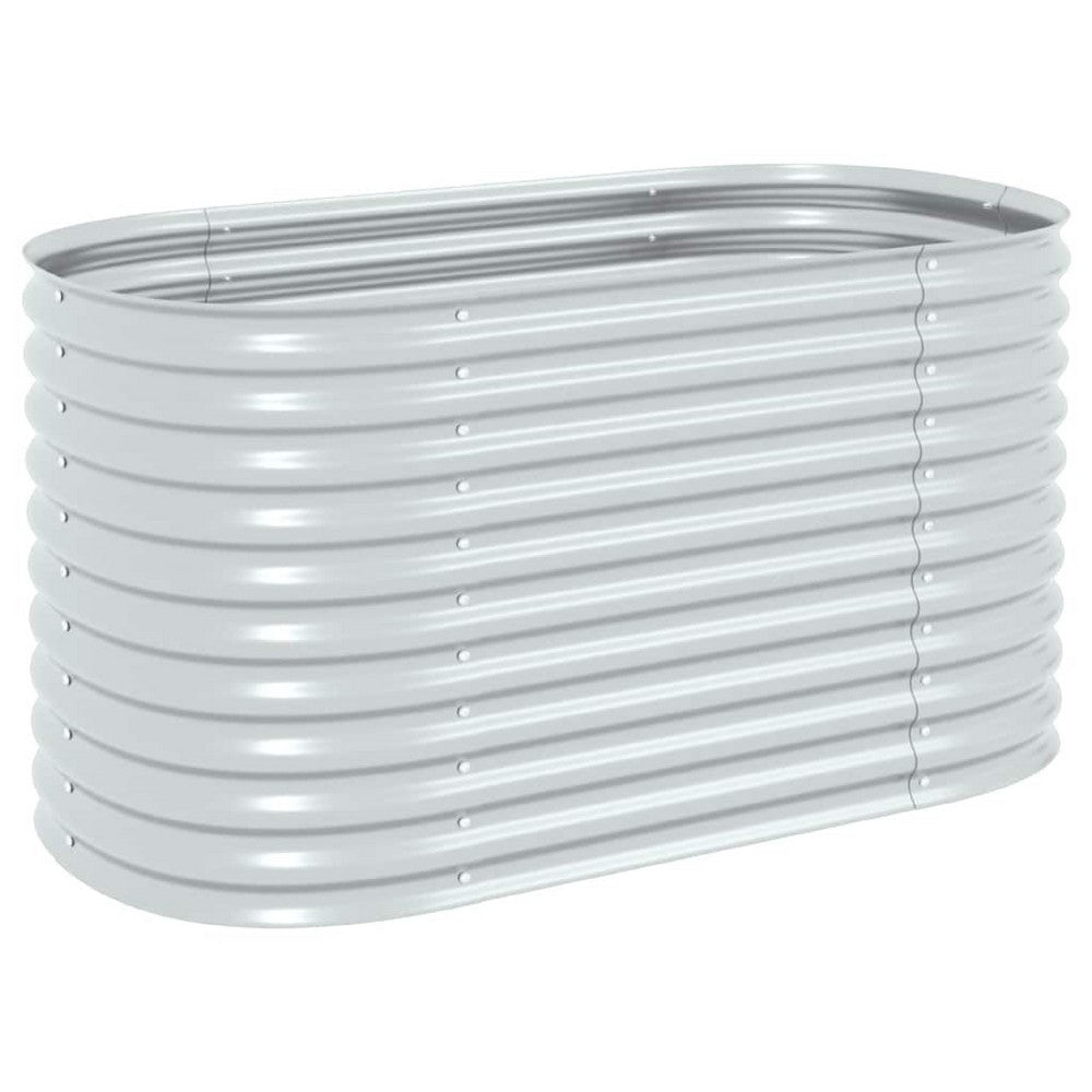 Eline Outdoor Raised Garden Bed, Silver Steel, Ribbed Design, 63 Inch - BM340525