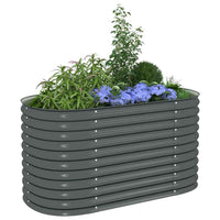 Eline Outdoor Raised Garden Bed, Gray Steel, Ribbed Design, 63 Inch - BM340526