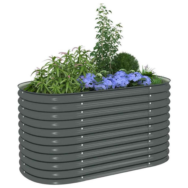 Eline Outdoor Raised Garden Bed, Gray Steel, Ribbed Design, 63 Inch - BM340526