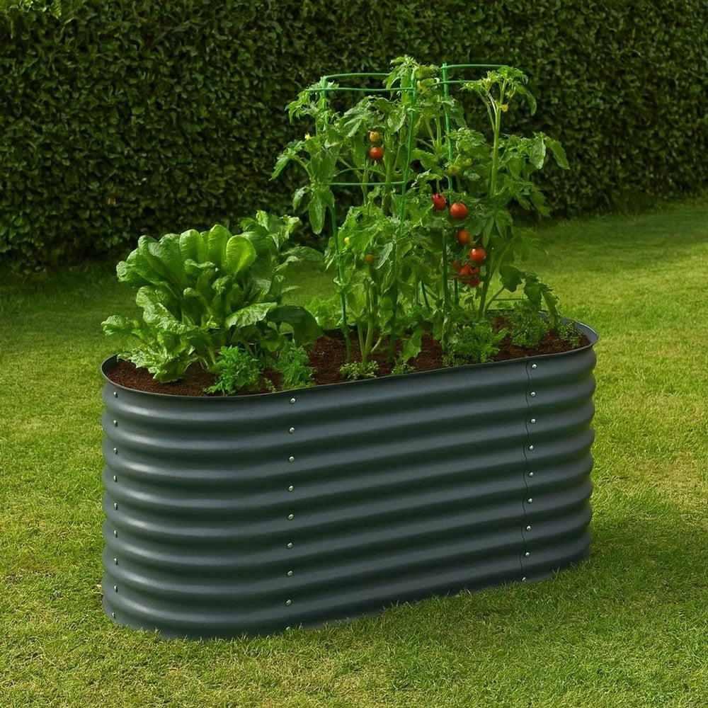 Eline Outdoor Raised Garden Bed, Gray Steel, Ribbed Design, 63 Inch - BM340526