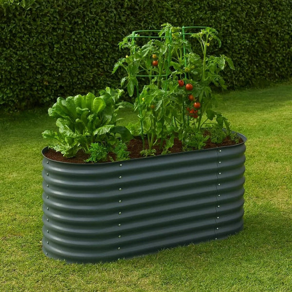 Eline Outdoor Raised Garden Bed, Gray Steel, Ribbed Design, 63 Inch - BM340526
