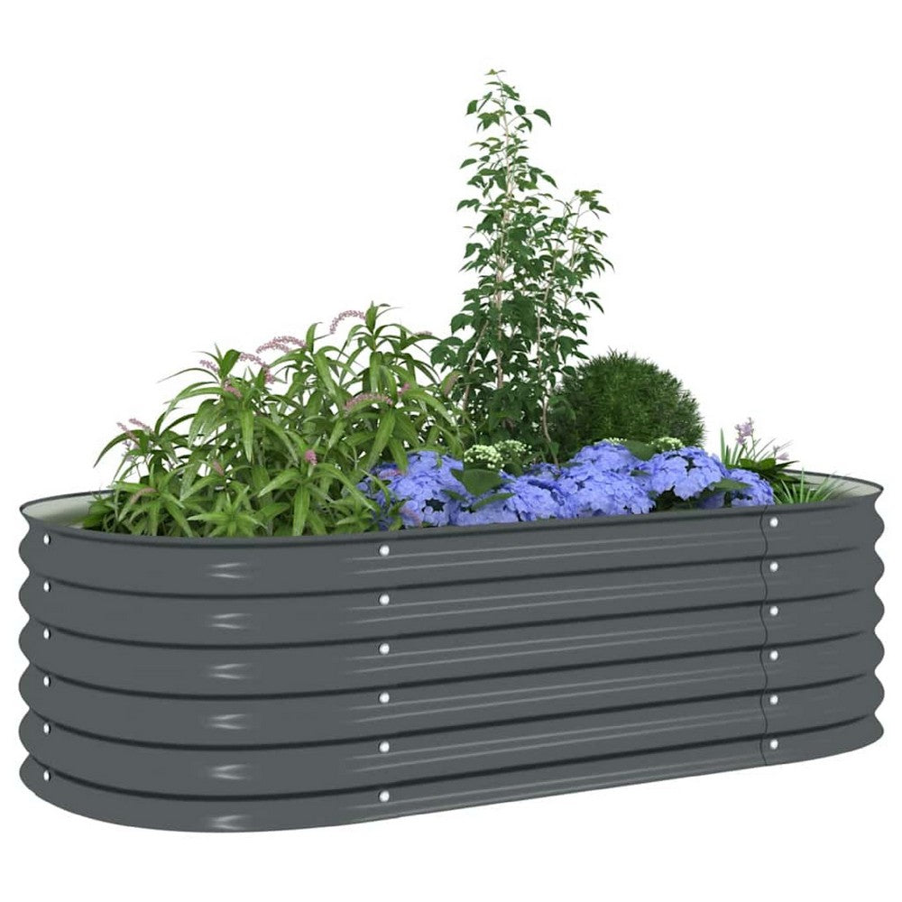 Eline Outdoor Raised Garden Bed, Gray Steel, Ribbed Design, 63 Inch - BM340527