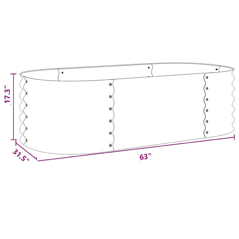 Eline Outdoor Raised Garden Bed, Gray Steel, Ribbed Design, 63 Inch - BM340527