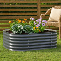 Eline Outdoor Raised Garden Bed, Gray Steel, Ribbed Design, 63 Inch - BM340527
