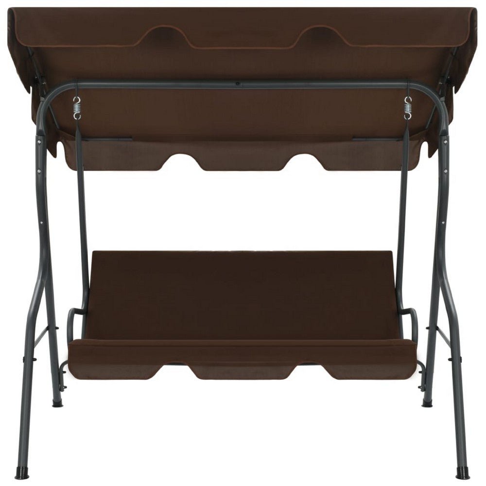 Garden Swing Bench, Gray Powder-Coated Steel, Brown Fabric, 67 Inch - BM340529