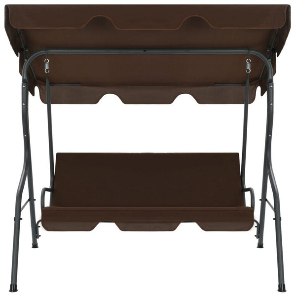 Garden Swing Bench, Gray Powder-Coated Steel, Brown Fabric, 67 Inch - BM340529