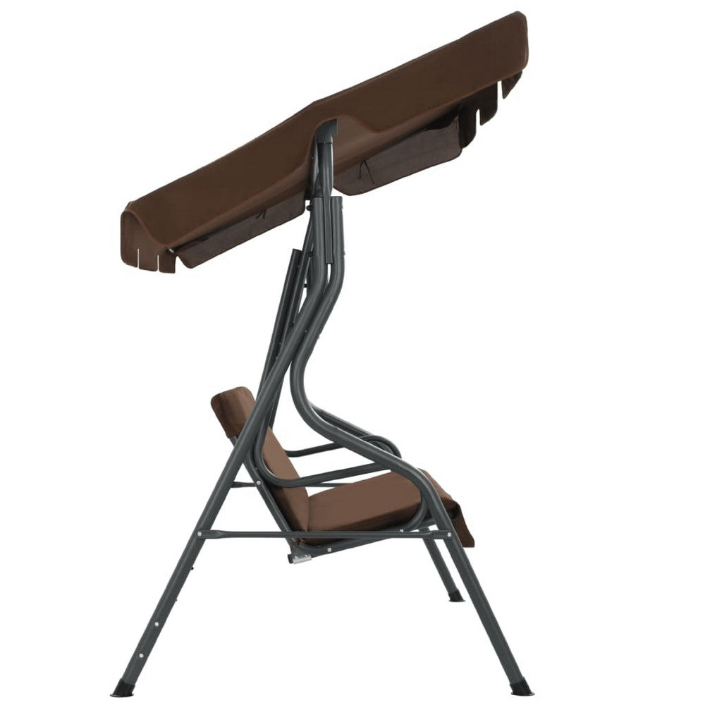 Garden Swing Bench, Gray Powder-Coated Steel, Brown Fabric, 67 Inch - BM340529