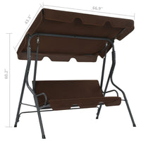 Garden Swing Bench, Gray Powder-Coated Steel, Brown Fabric, 67 Inch - BM340529