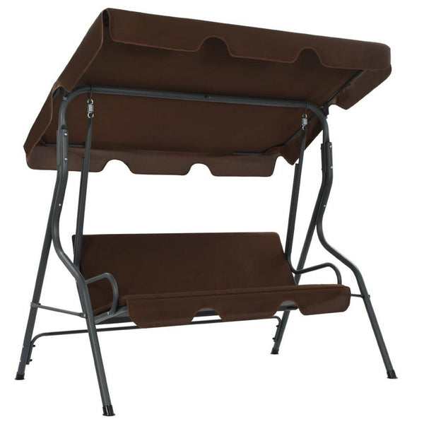 Garden Swing Bench, Gray Powder-Coated Steel, Brown Fabric, 67 Inch - BM340529