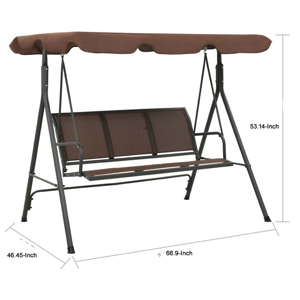 Outdoor Patio Swing Bench, Brown Powder-Coated Steel, Brown, 70 Inch - BM340530