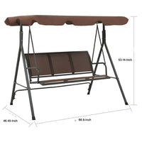 Outdoor Patio Swing Bench, Brown Powder-Coated Steel, Brown, 70 Inch - BM340530