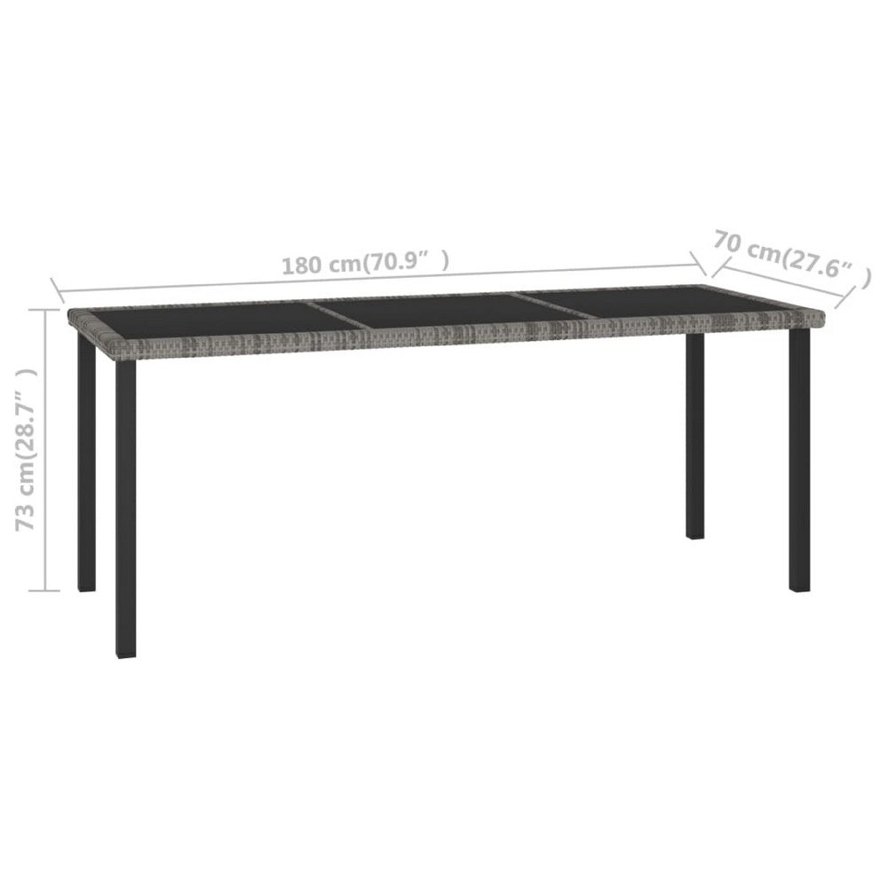 Garden Outdoor Dining Table, Powder Coated Gray Poly Rattan, Metal, 71 Inch - BM340533