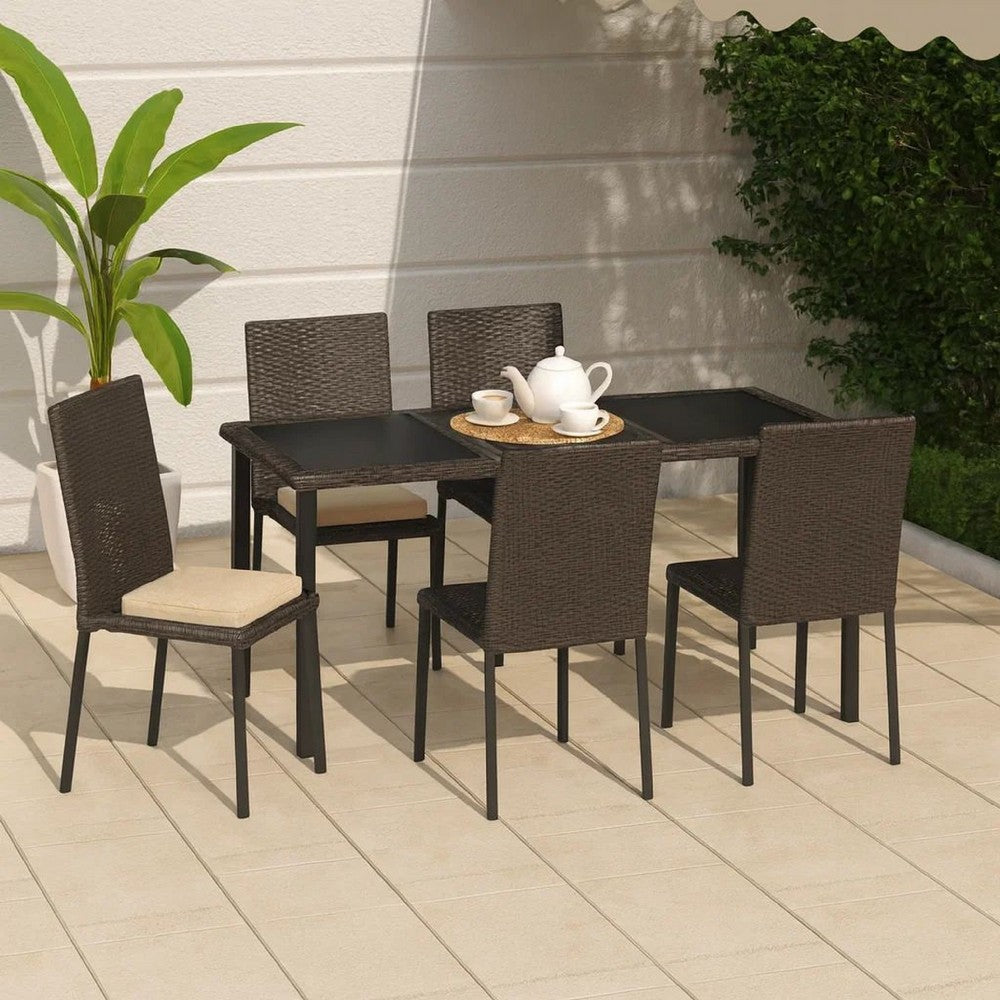 Garden Outdoor Dining Table, Powder Coated Gray Poly Rattan, Metal, 71 Inch - BM340533