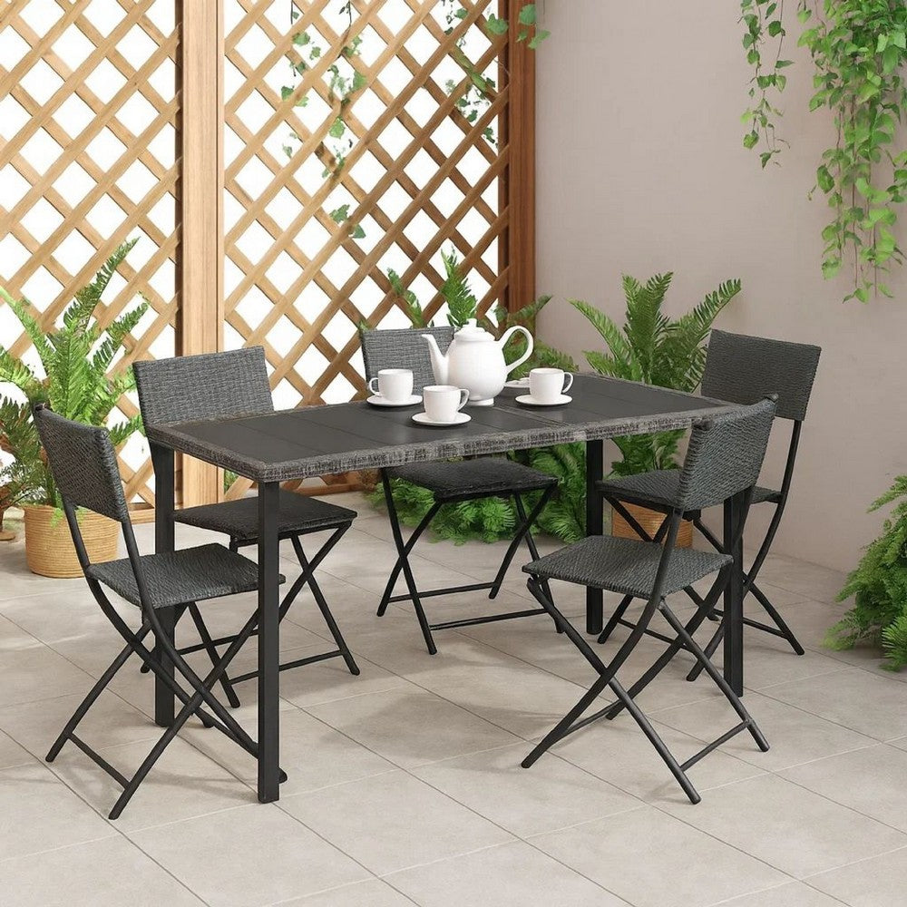 Garden Outdoor Dining Table, Powder Coated Gray Poly Rattan, Metal, 71 Inch - BM340533