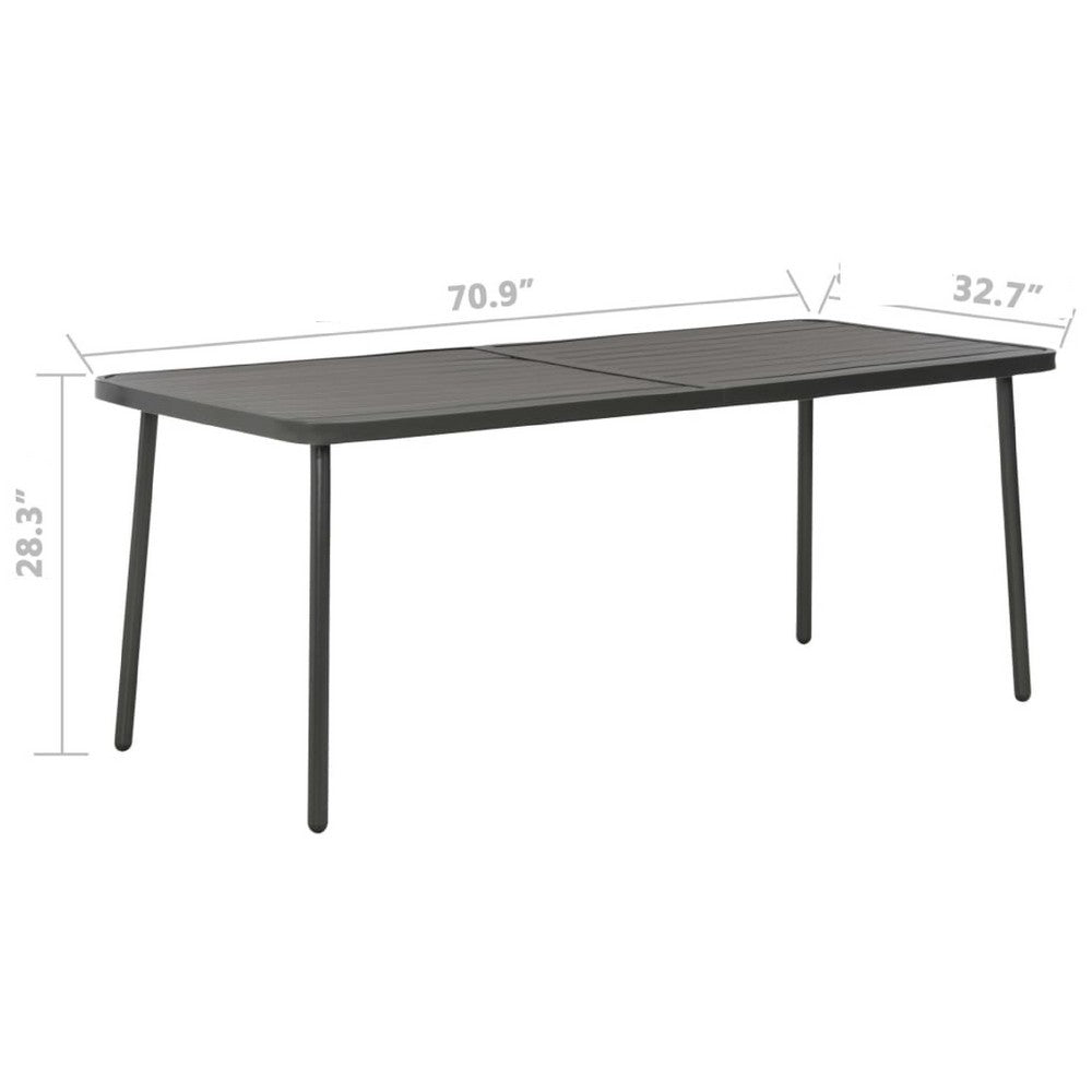 Outdoor Dining Table, Slate Gray Steel, Sleek Legs, Rectangular 71 Inch - BM340534