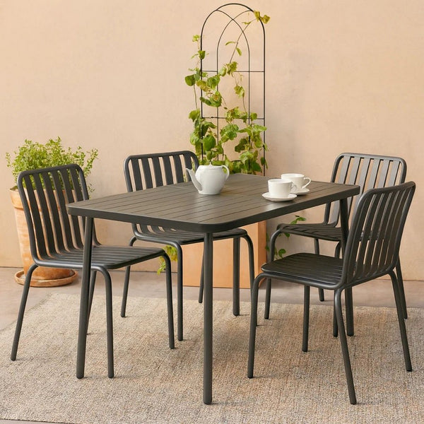 Outdoor Dining Table, Slate Gray Steel, Sleek Legs, Rectangular 71 Inch - BM340534