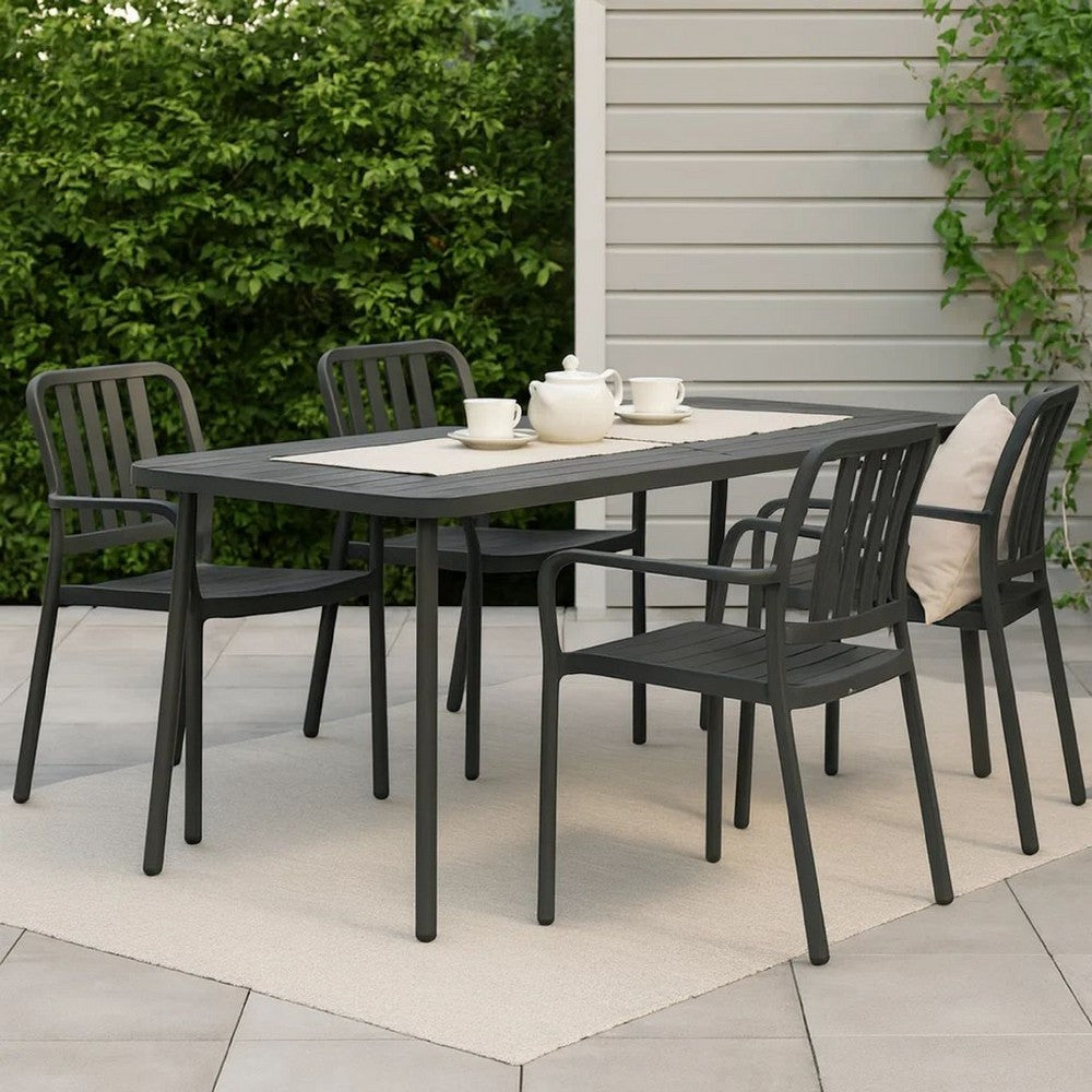 Outdoor Dining Table, Slate Gray Steel, Sleek Legs, Rectangular 71 Inch - BM340534