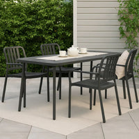 Outdoor Dining Table, Slate Gray Steel, Sleek Legs, Rectangular 71 Inch - BM340534