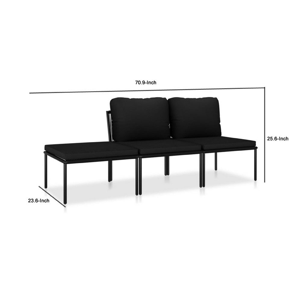 Black Outdoor Lounge Set with 2 Middle Sofas and 1 Footrest - BM340535