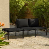 Black Outdoor Lounge Set with 2 Middle Sofas and 1 Footrest - BM340535
