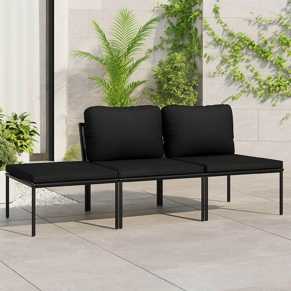 Black Outdoor Lounge Set with 2 Middle Sofas and 1 Footrest - BM340535