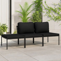 Black Outdoor Lounge Set with 2 Middle Sofas and 1 Footrest - BM340535