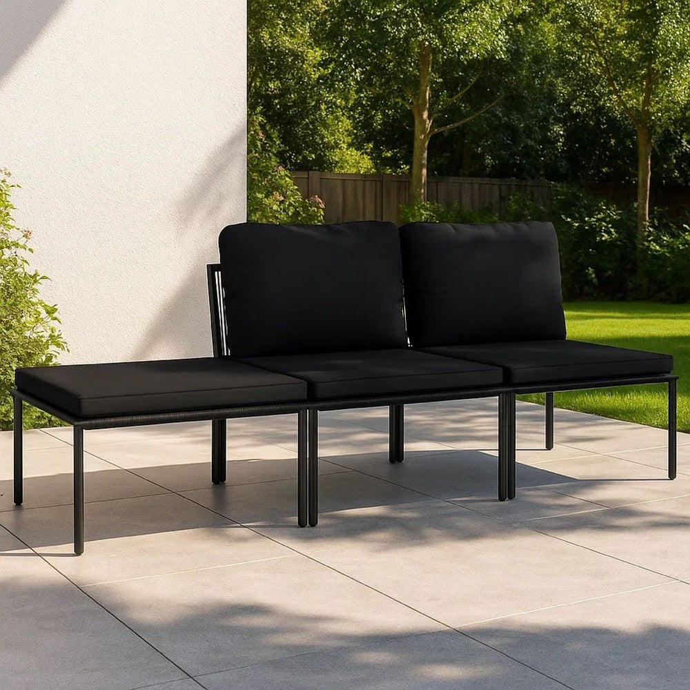 Black Outdoor Lounge Set with 2 Middle Sofas and 1 Footrest - BM340535