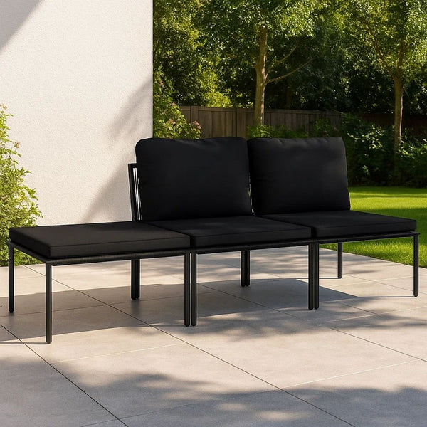 Black Outdoor Lounge Set with 2 Middle Sofas and 1 Footrest - BM340535
