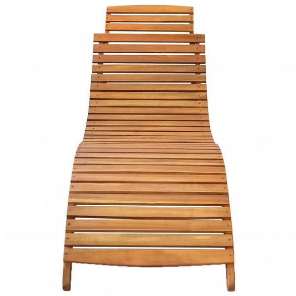 Sunlounger Chaise, Brown Solid Acacia Wood, Foldable Design, 72 Inch - BM340536