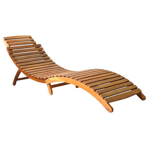 Sunlounger Chaise, Brown Solid Acacia Wood, Foldable Design, 72 Inch - BM340536