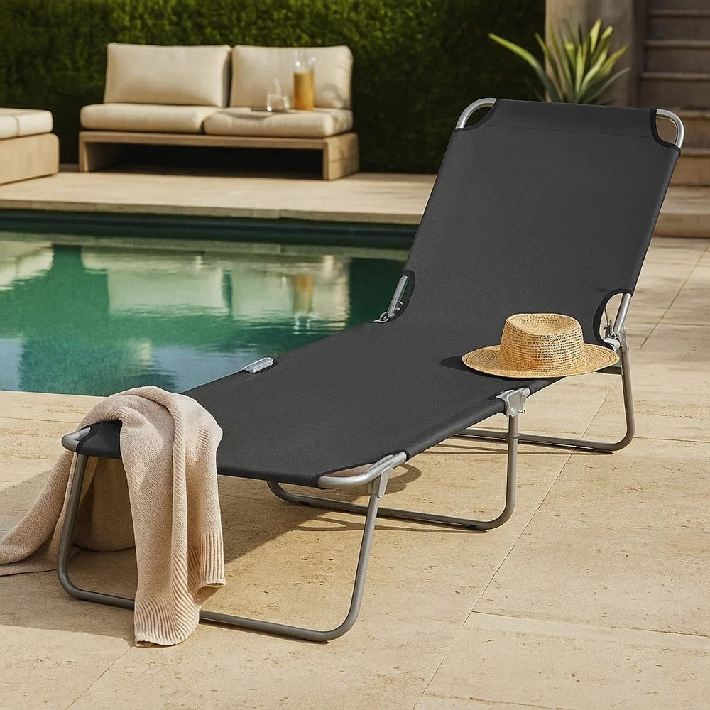 Joanna Sun Lounger Chaise, Gray Fabric, Powder-Coated Steel, 74 Inch - BM340538