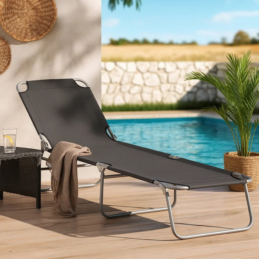 Joanna Sun Lounger Chaise, Gray Fabric, Powder-Coated Steel, 74 Inch - BM340538