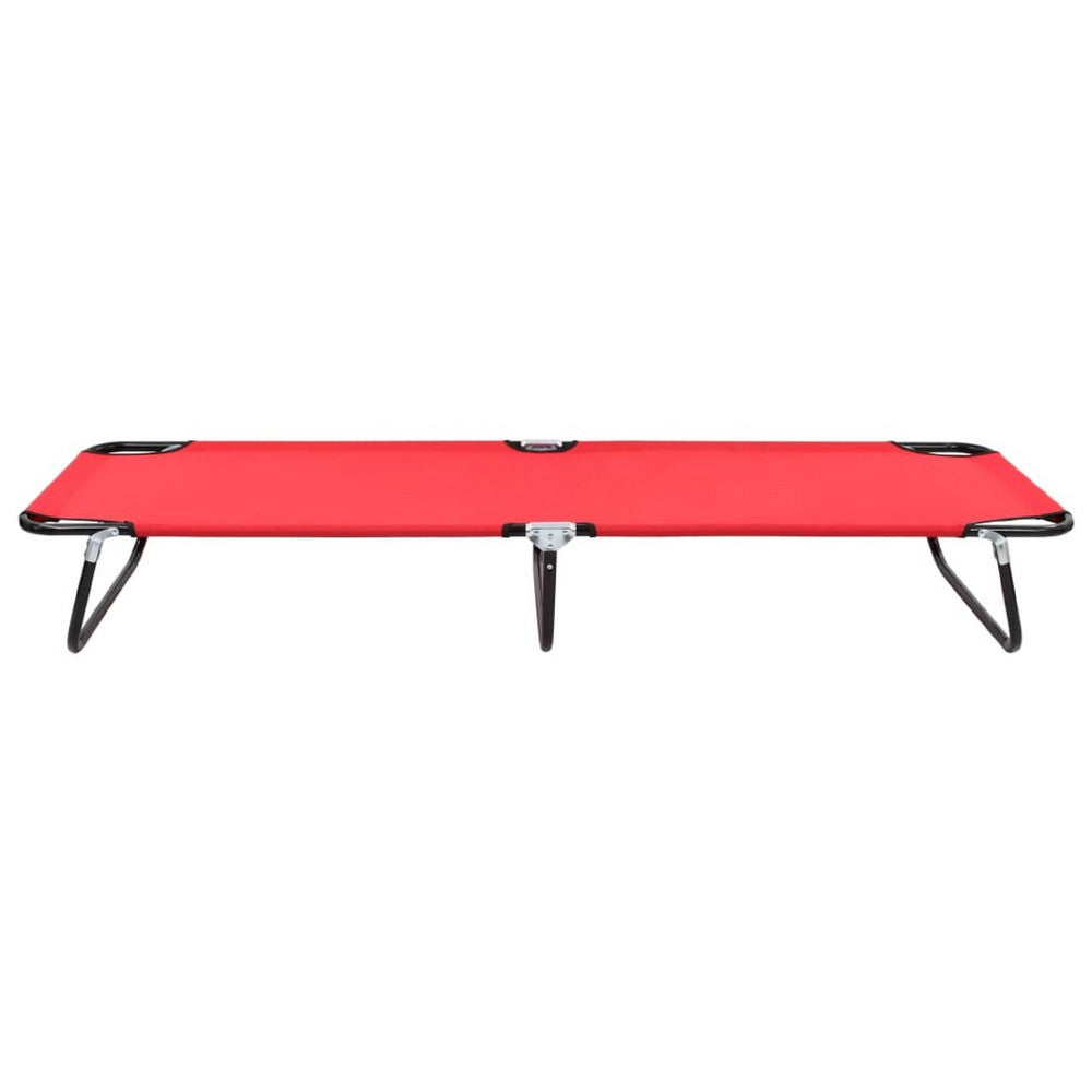 Outdoor Chaise Lounger, Red Polyester, Black Powder-Coated Steel, 75 Inch - BM340539