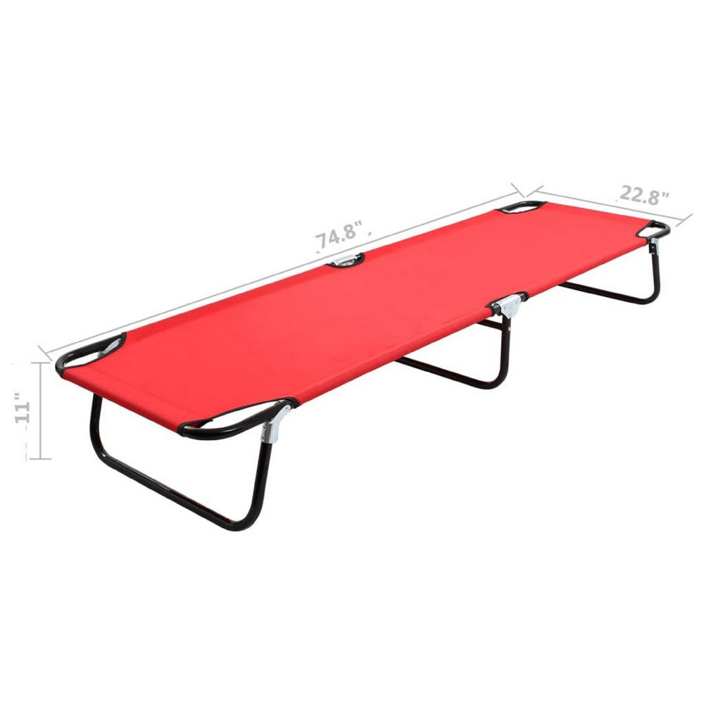 Outdoor Chaise Lounger, Red Polyester, Black Powder-Coated Steel, 75 Inch - BM340539