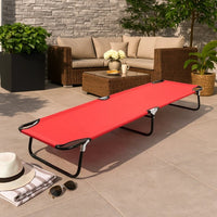 Outdoor Chaise Lounger, Red Polyester, Black Powder-Coated Steel, 75 Inch - BM340539