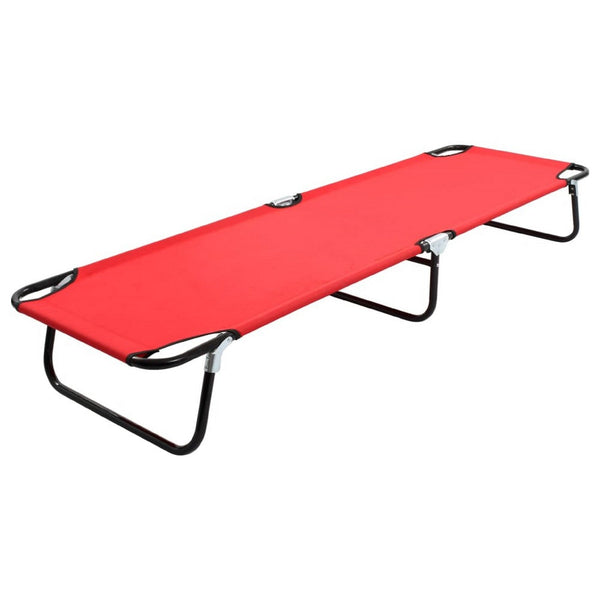 Outdoor Chaise Lounger, Red Polyester, Black Powder-Coated Steel, 75 Inch - BM340539