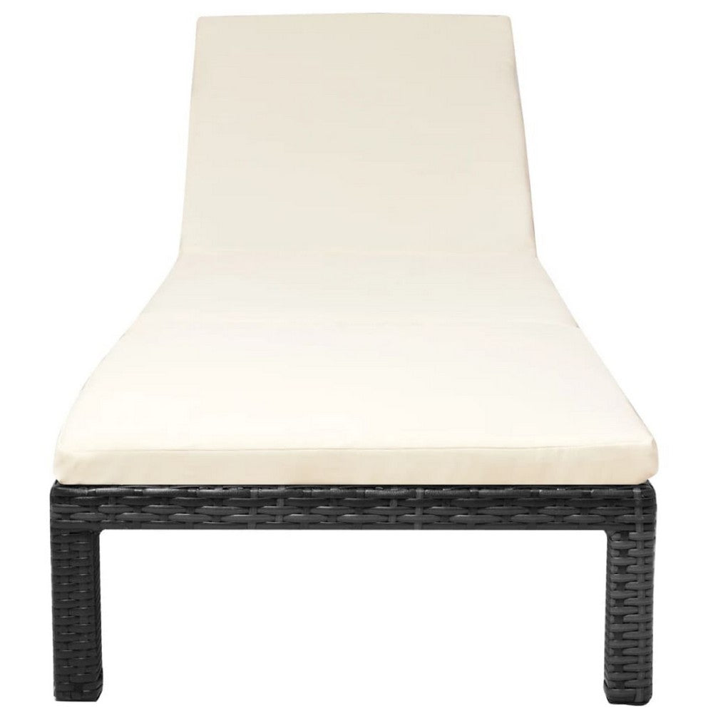 Outdoor Chaise Lounger, Black Poly Rattan, White Cushioned 77 Inch - BM340540