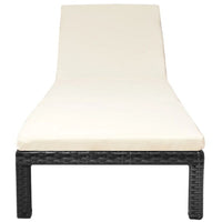 Outdoor Chaise Lounger, Black Poly Rattan, White Cushioned 77 Inch - BM340540