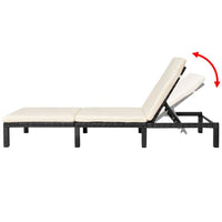 Outdoor Chaise Lounger, Black Poly Rattan, White Cushioned 77 Inch - BM340540