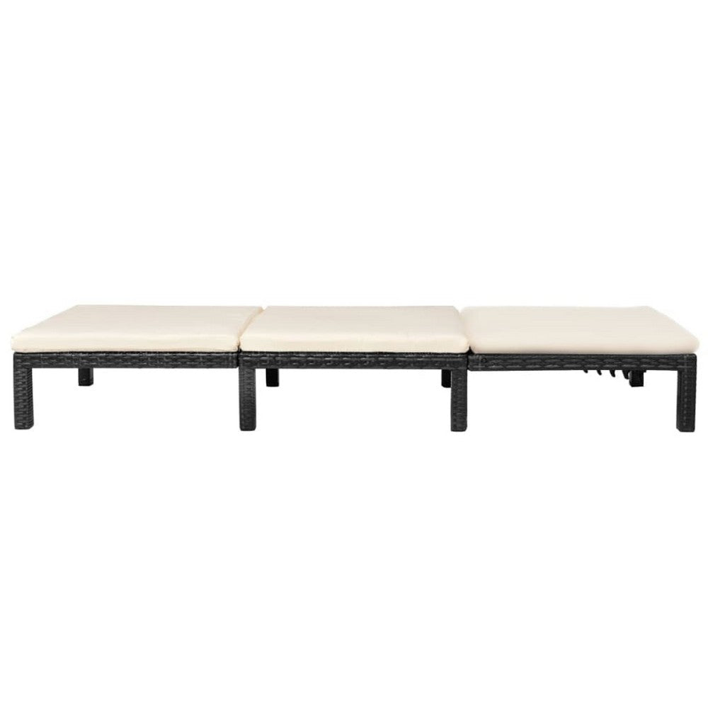 Outdoor Chaise Lounger, Black Poly Rattan, White Cushioned 77 Inch - BM340540
