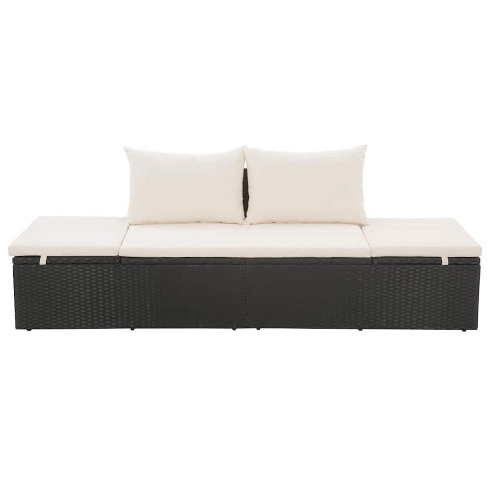 Shane Outdoor Daybed, Black Poly Rattan, White Cushions, 77 Inch - BM340541