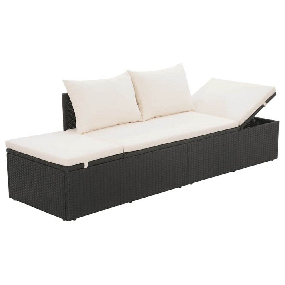 Shane Outdoor Daybed, Black Poly Rattan, White Cushions, 77 Inch - BM340541