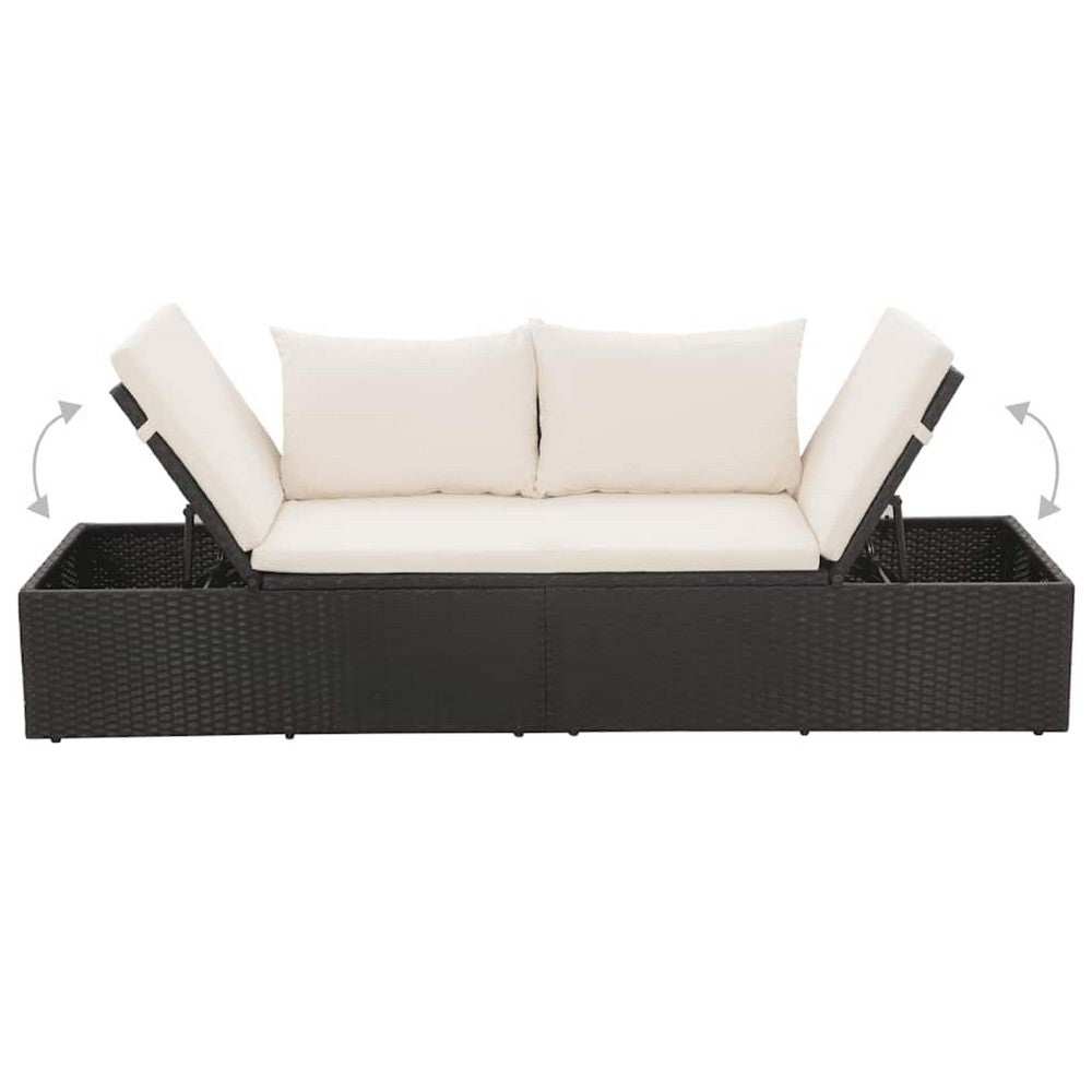 Shane Outdoor Daybed, Black Poly Rattan, White Cushions, 77 Inch - BM340541