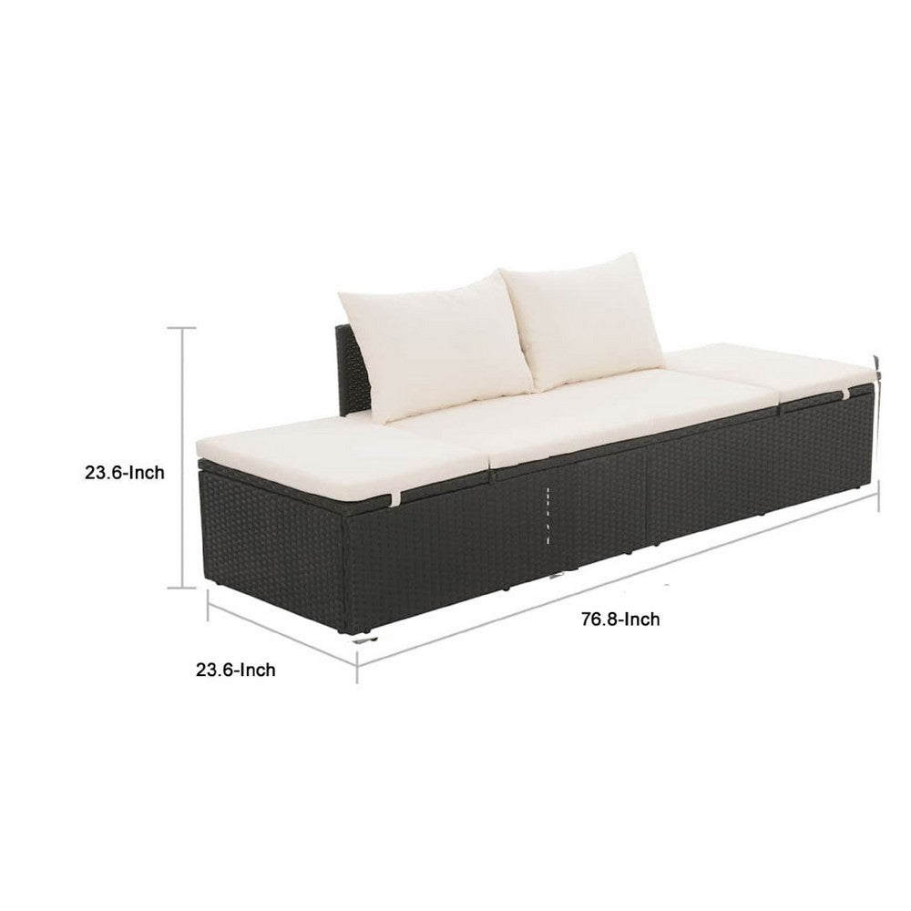 Shane Outdoor Daybed, Black Poly Rattan, White Cushions, 77 Inch - BM340541