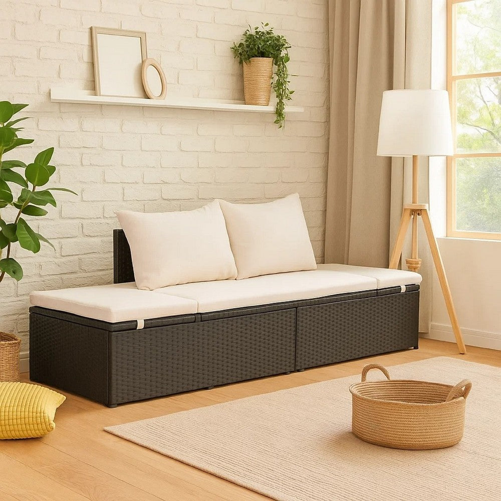 Shane Outdoor Daybed, Black Poly Rattan, White Cushions, 77 Inch - BM340541