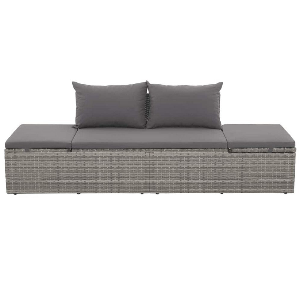Shane Outdoor Daybed, Gray Poly Rattan, Fabric Cushions, 77 Inch - BM340542