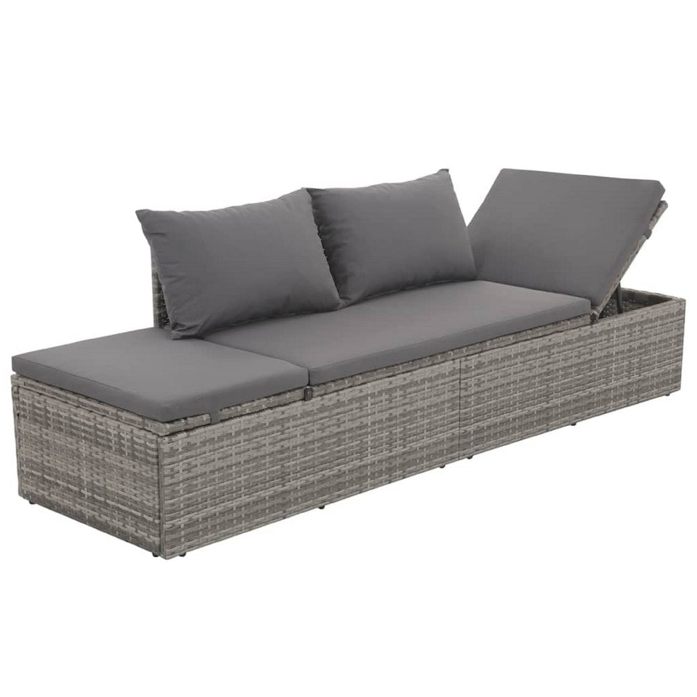 Shane Outdoor Daybed, Gray Poly Rattan, Fabric Cushions, 77 Inch - BM340542