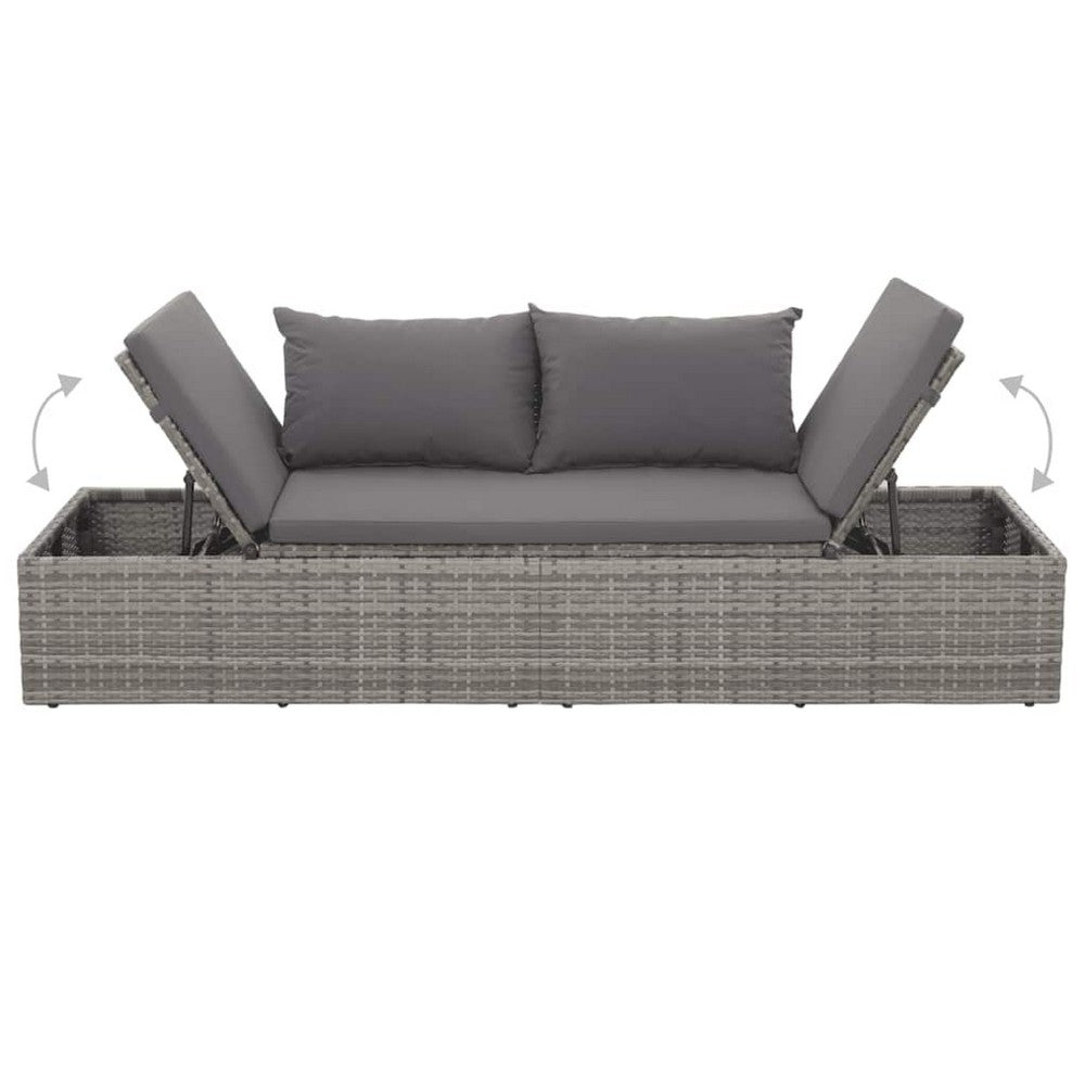 Shane Outdoor Daybed, Gray Poly Rattan, Fabric Cushions, 77 Inch - BM340542