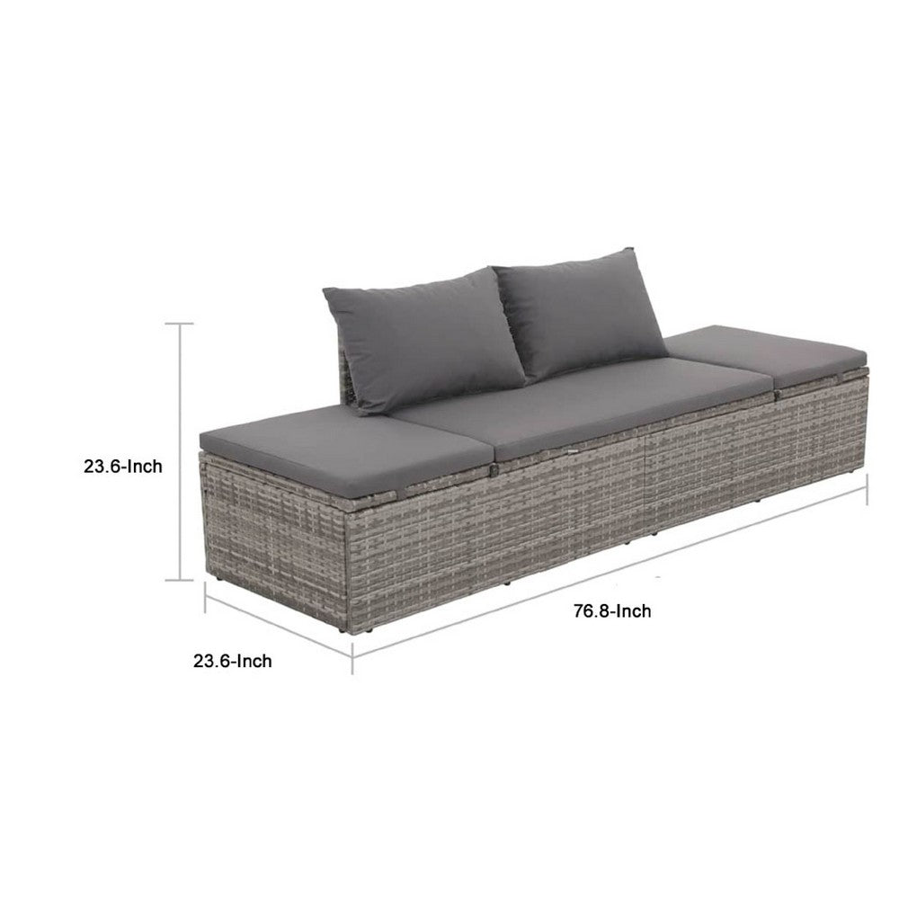 Shane Outdoor Daybed, Gray Poly Rattan, Fabric Cushions, 77 Inch - BM340542